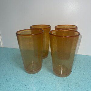 Handcrafted Recycled 16 Ounce Amber Cocktail Glasses Set of Four